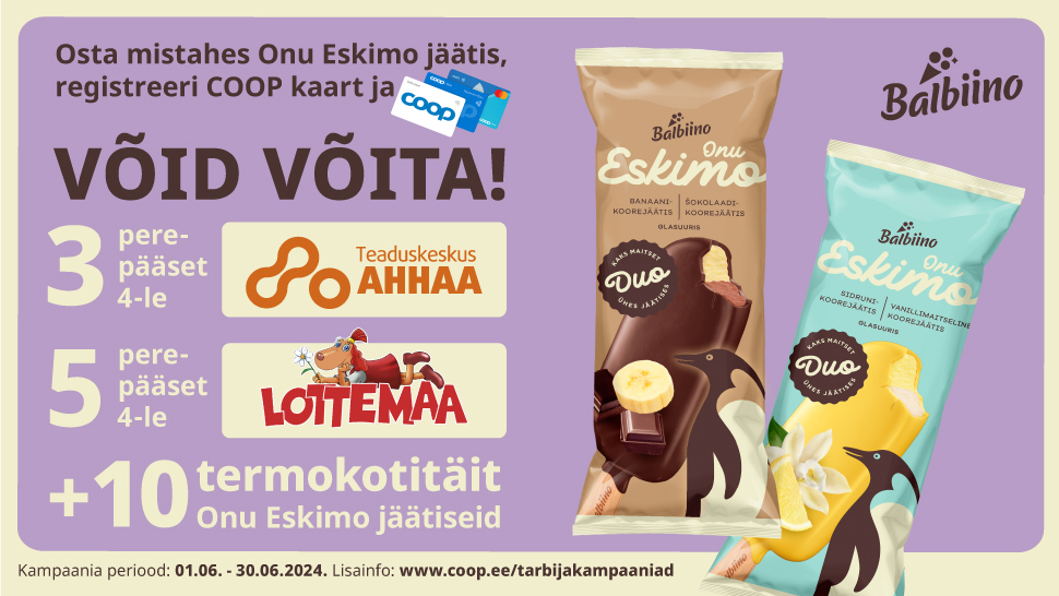 VÕITJAD ON SELGUNUD! Balbiino Onu Eskimo koorejäätiste kampaania 01.06 - 30.06.2024