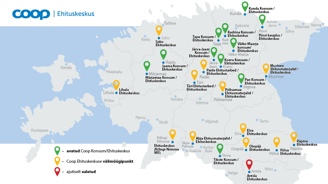 Ajutised muudatused Coop Ehituskeskustes