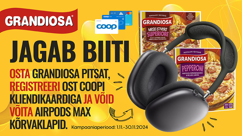 Grandiosa pitsa „GRANDIOSA JAGAB BIITI“ kampaania 01.11.-30.11.2024