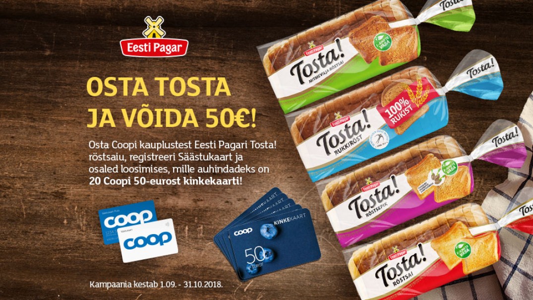 VÕITJAD ON SELGUNUD! Eesti Pagar Tosta kampaania 01.09–31.10