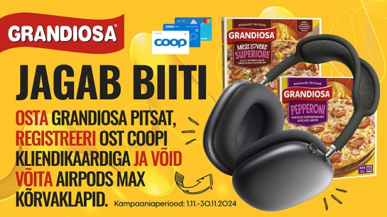 Grandiosa pitsa „GRANDIOSA JAGAB BIITI“ kampaania 01.11.-30.11.2024